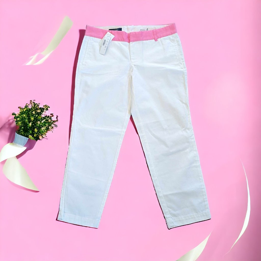 Nwt J. Crew Scout Ivory Cropped Pant Size 4 Pink Waistband